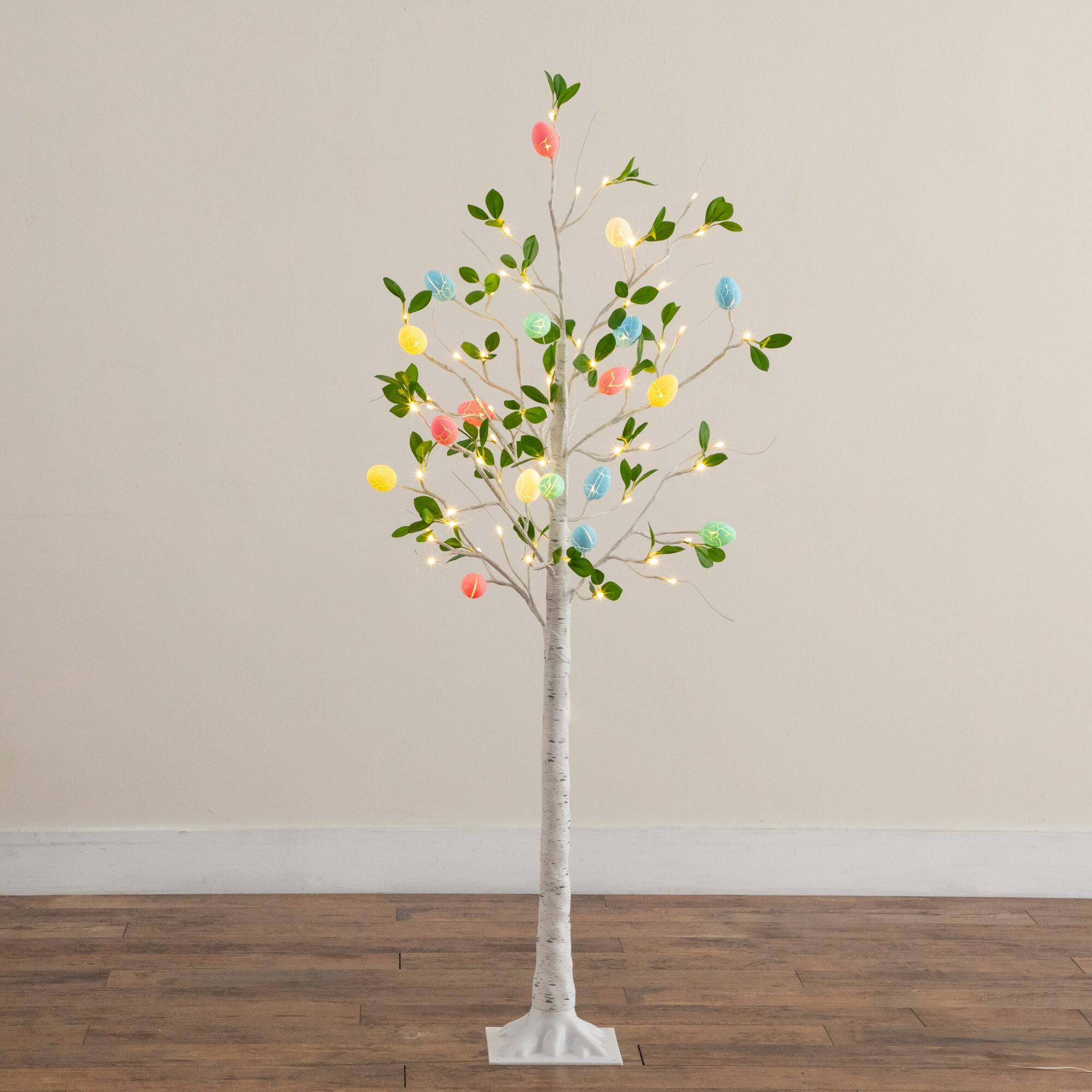 5ft. Pre-Lit Artificial Blooming Easter Egg Twig Tree with 72 Warm White LED Lights